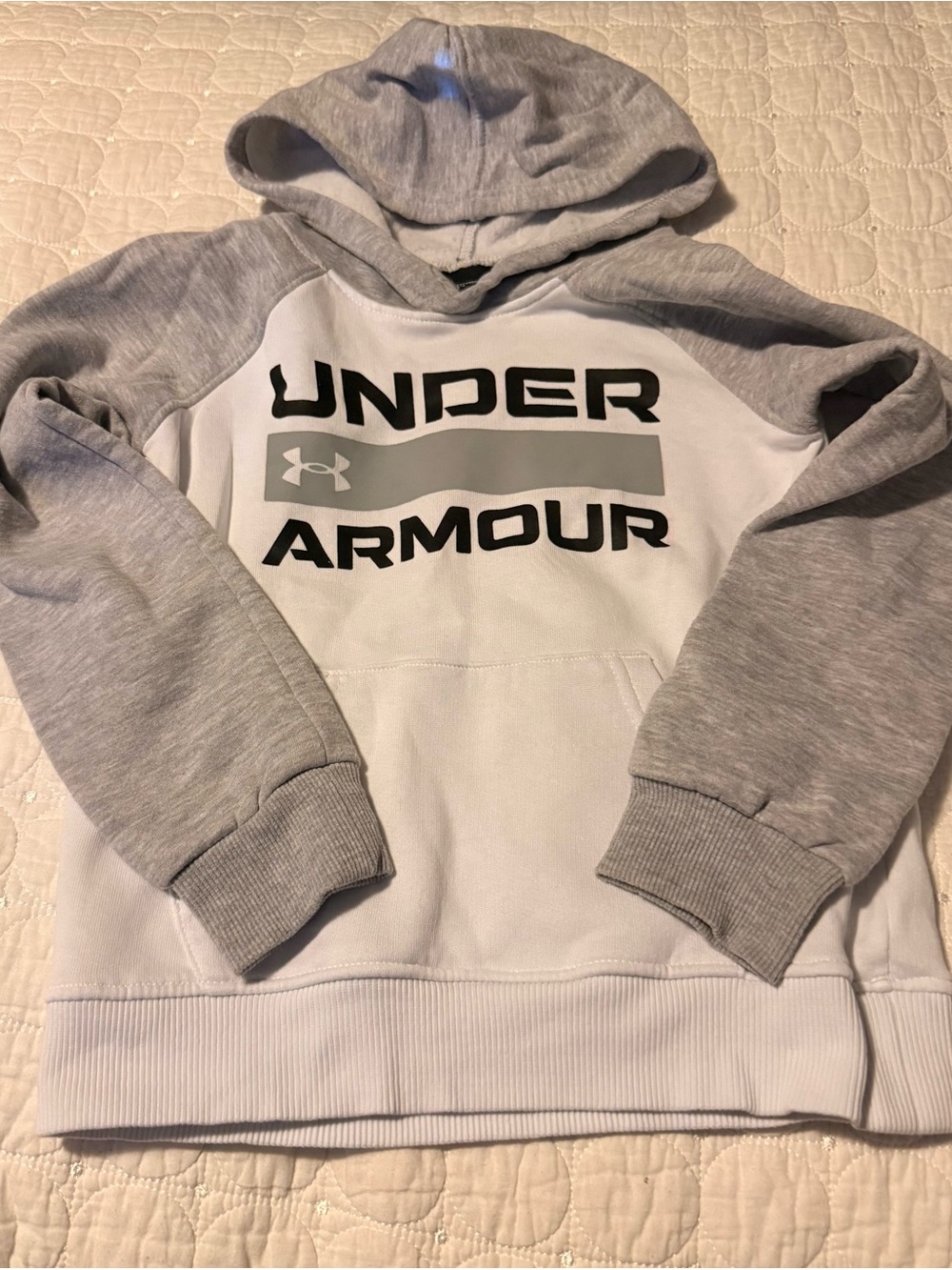 Under Armour White and Gray Kids Hooded Sweatshirt